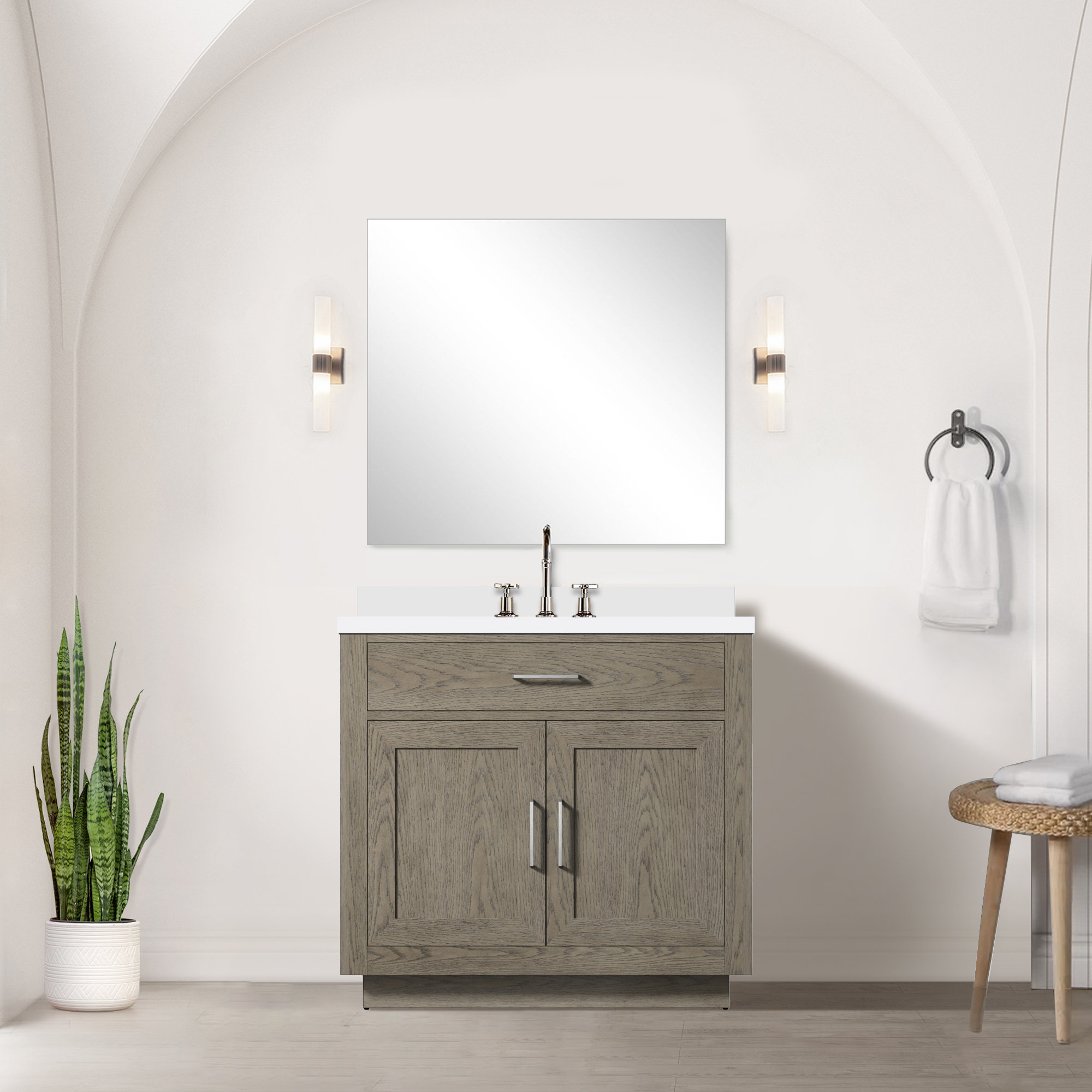 Lexora Abbey 36" W x 22" D Oak Single Vanity, Cultured Marble Top, 34